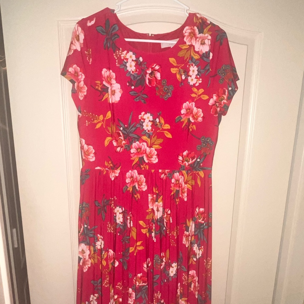 LOFT Red Dress with Floral Design Vintage